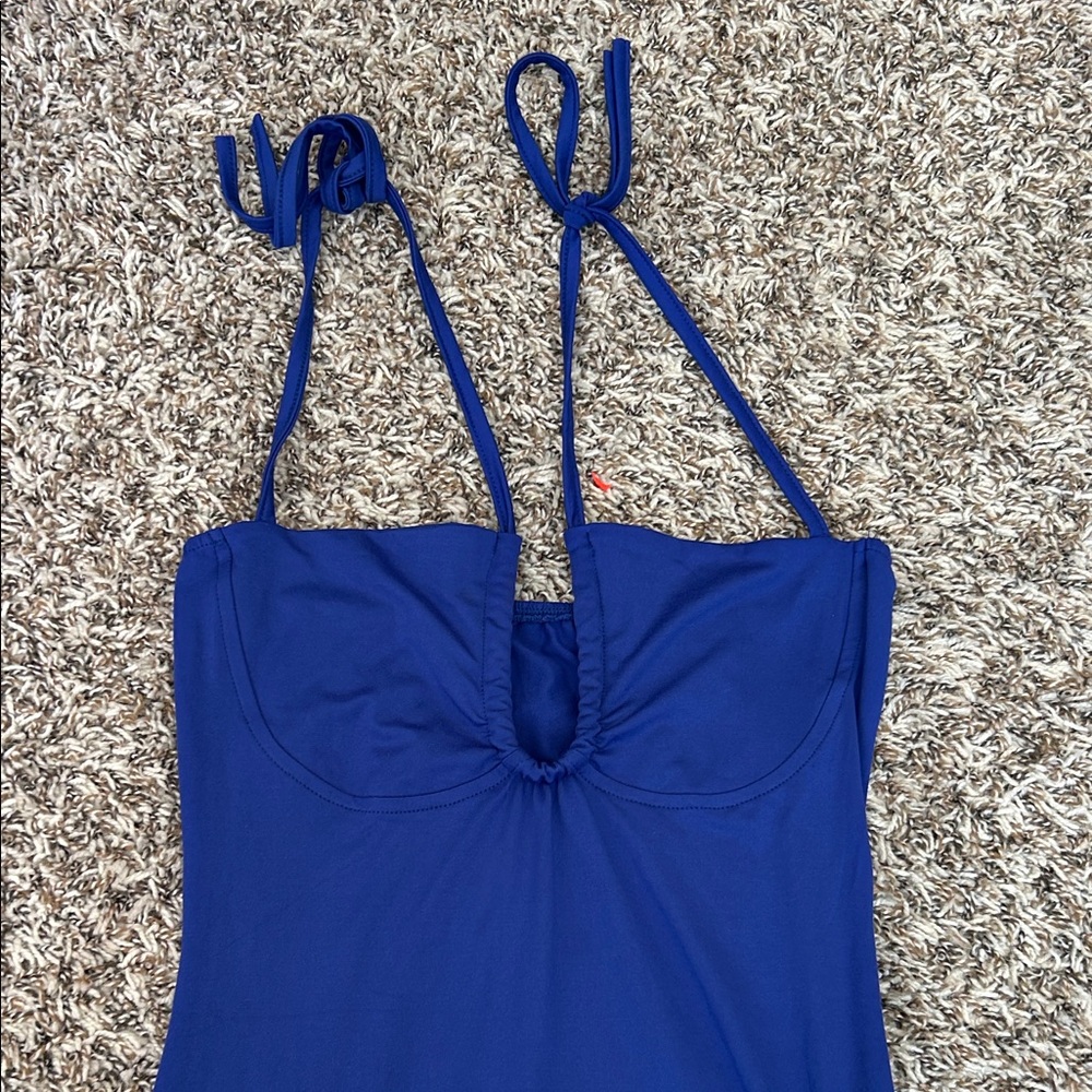 Blue Ruched Mini Dress - Picture 2 of 9